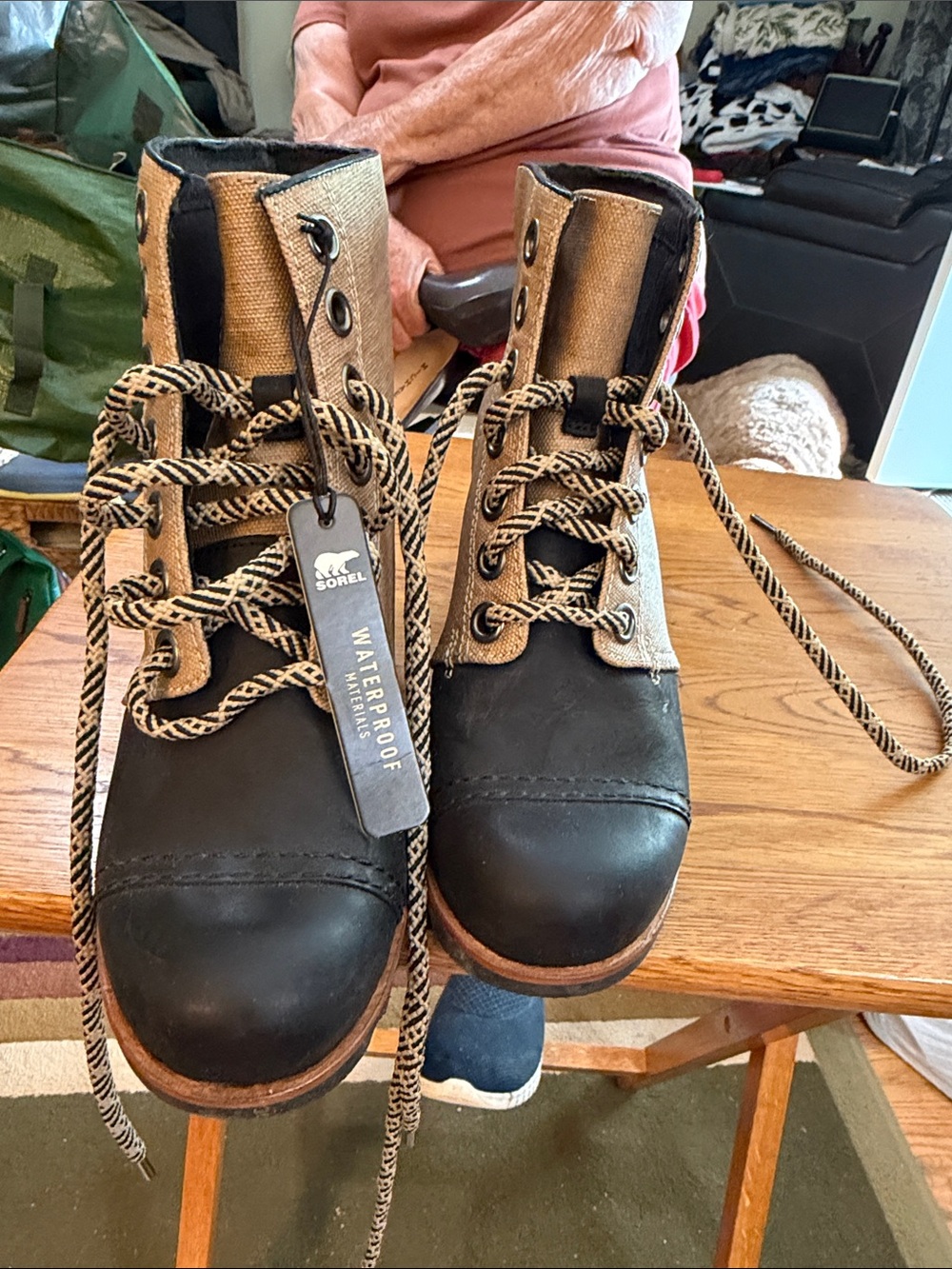 Sorel Black and Tan Lace-Up Waterproof Ankle Boots
